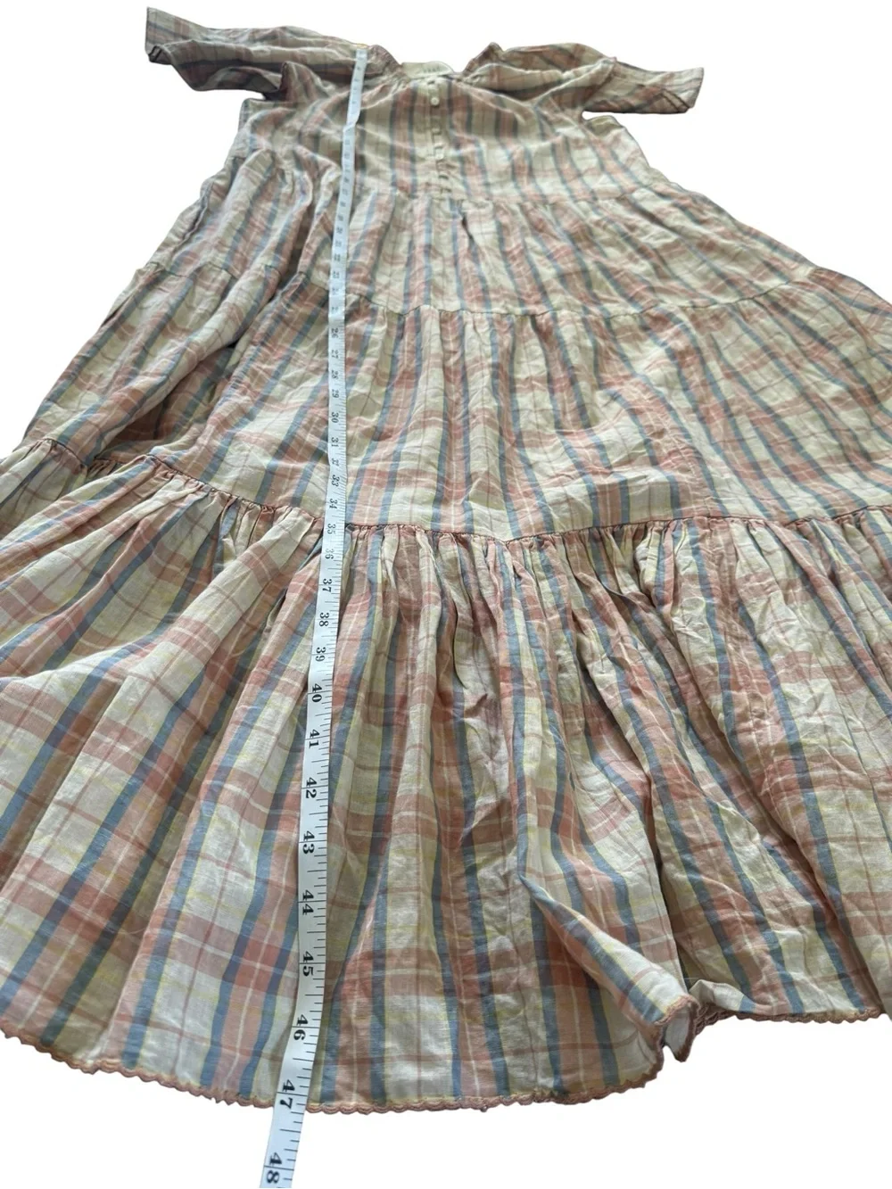 The Great. The Iris Dress Washed Rose Plaid Cotton Linen Tiered Midi Size Sz 1/S